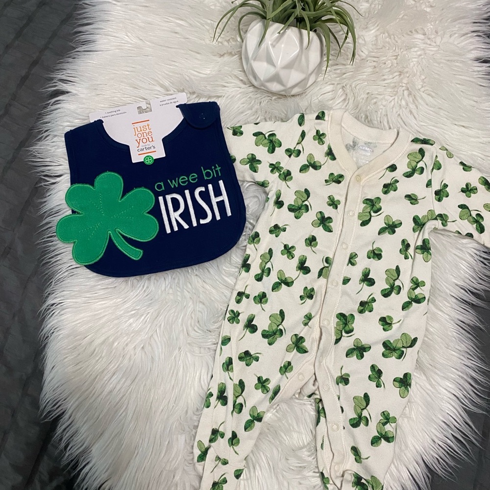 Old Navy 0-3 one piece and NWT Carters bib. ☘️